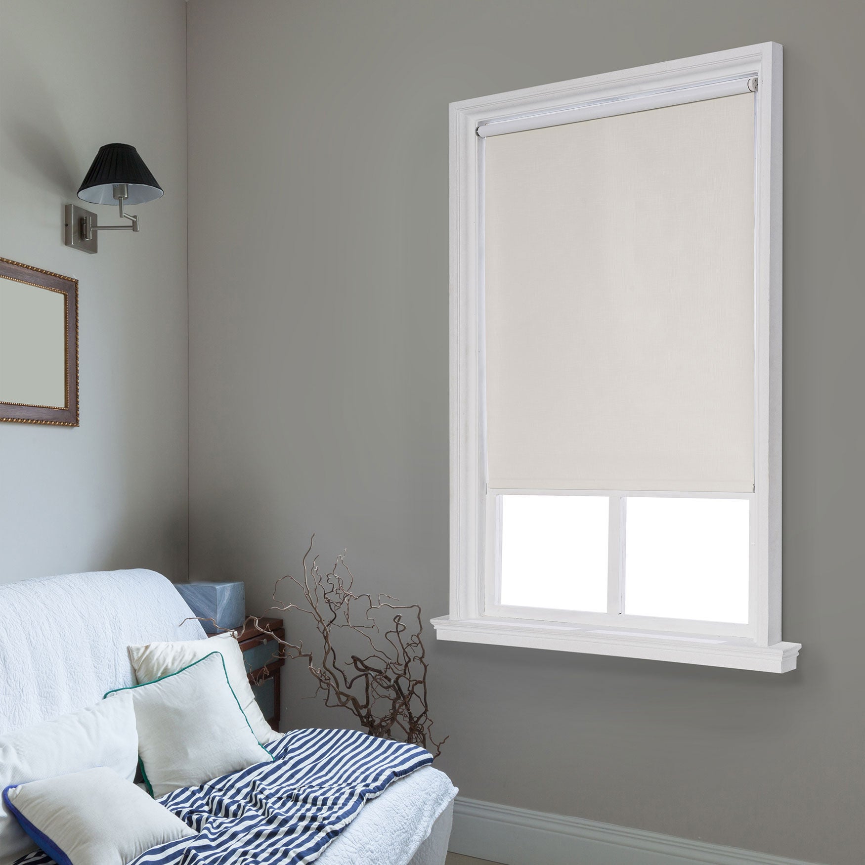 Cut-to-Width Spring Vinyl Roller Shade, IVORY, hi-res image number 0