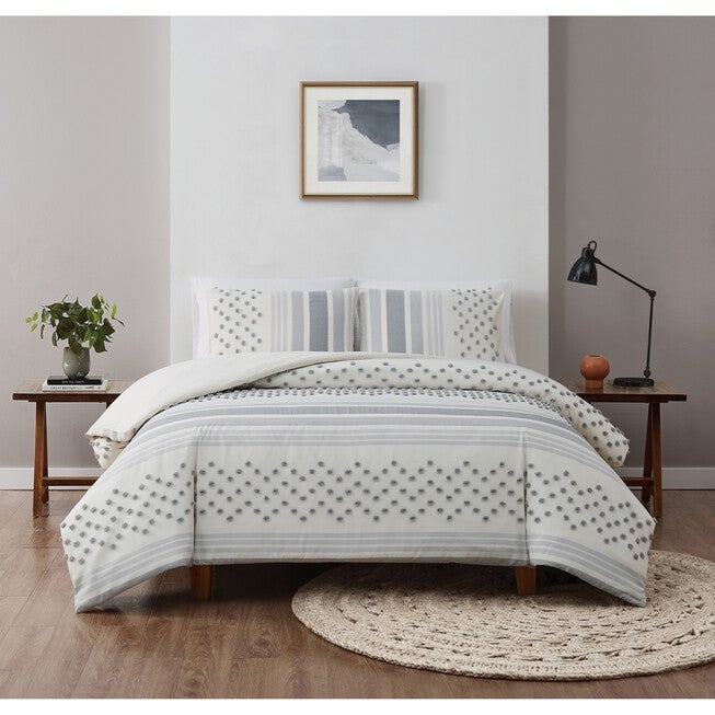 Mia Tufted Texture 3-Pc. Duvet Cover Set, GREY, hi-res image number null
