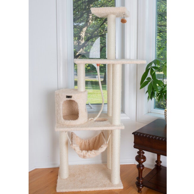 Real Wood 70 inches Ultra Thick Faux Fur Covered Cat Condo House, , on-hover image number null