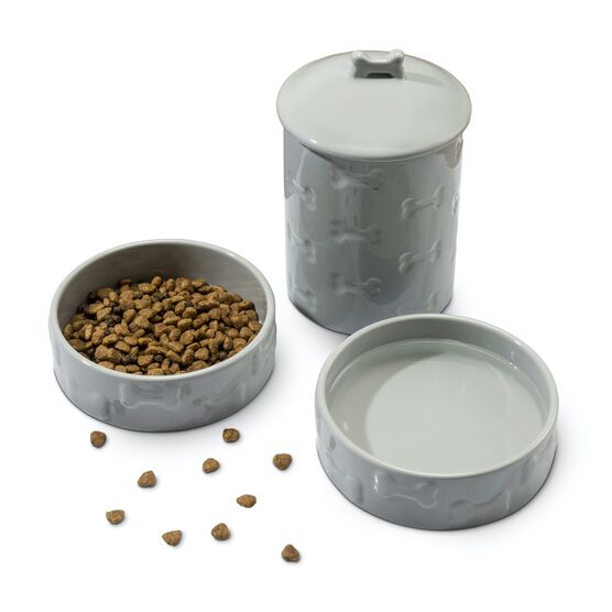 3 Piece Set Treat Jar And Pet Bowls Pet, GREY, hi-res image number null