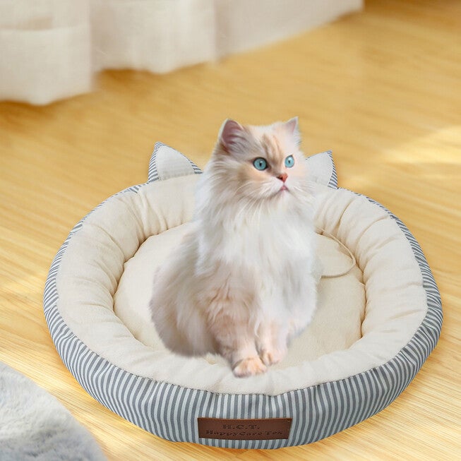 Stripe Printing poly-cotton cozy round cat bed , 21 inch, STRIPE, hi-res image number 0