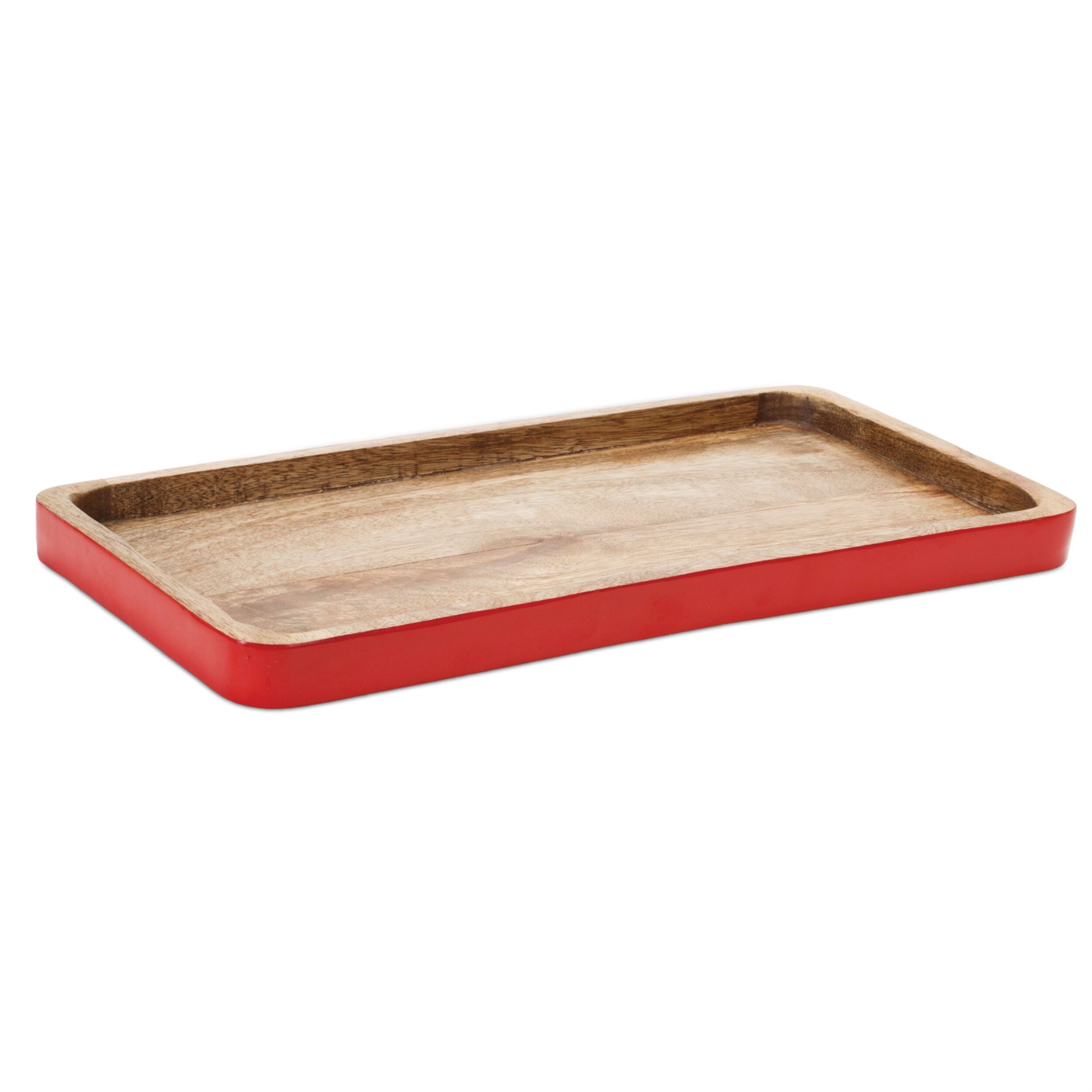 Red Trimmed Wooden Tray (Set of 2), RED/BROWN, alternate image number 1