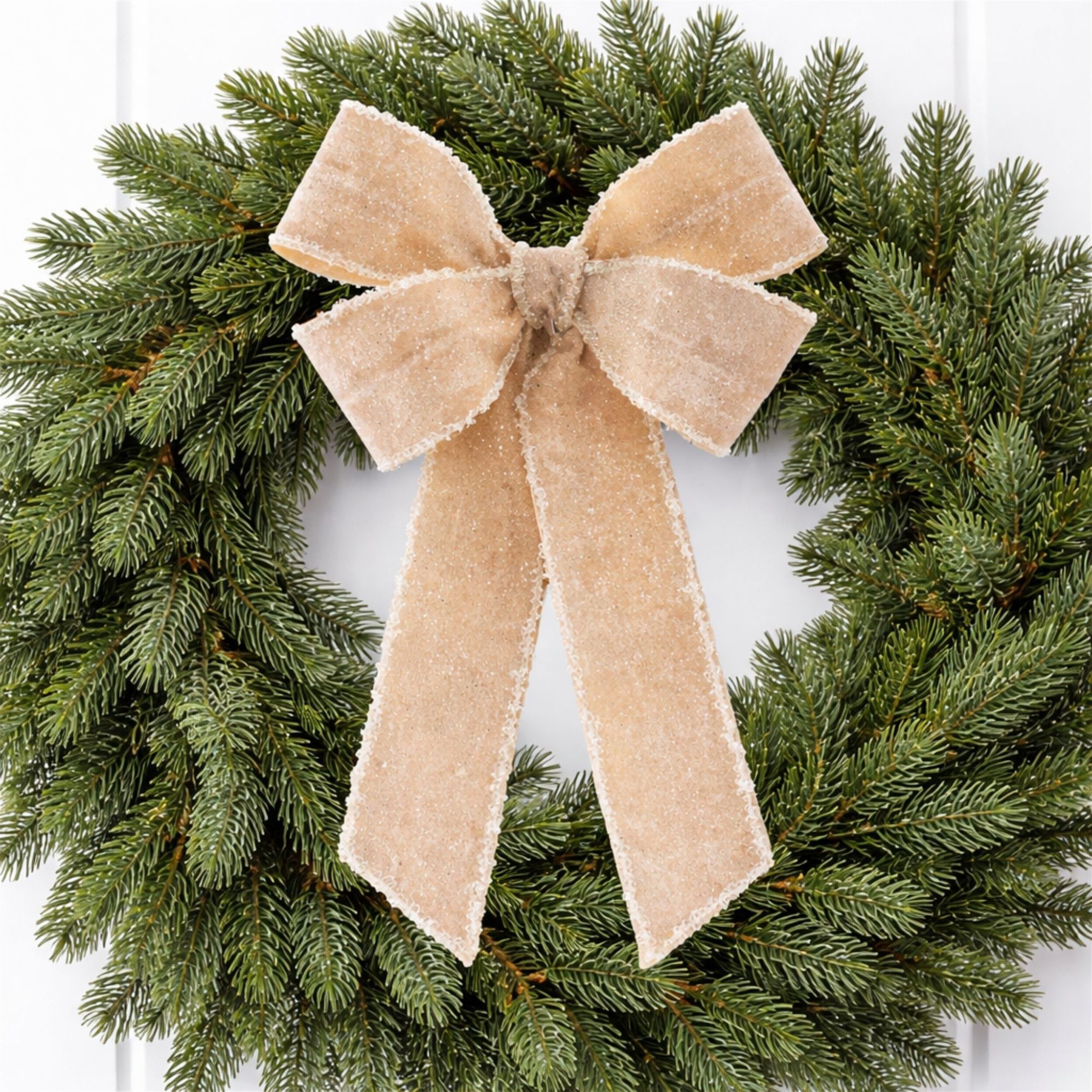 Glittered Velvet Bow Ornament (Set of 2), CREAM, alternate image number 1
