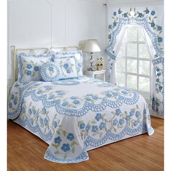 Bloomfield Collection in Floral Design Tufted Chenille Bedspread , BLUE, hi-res image number null