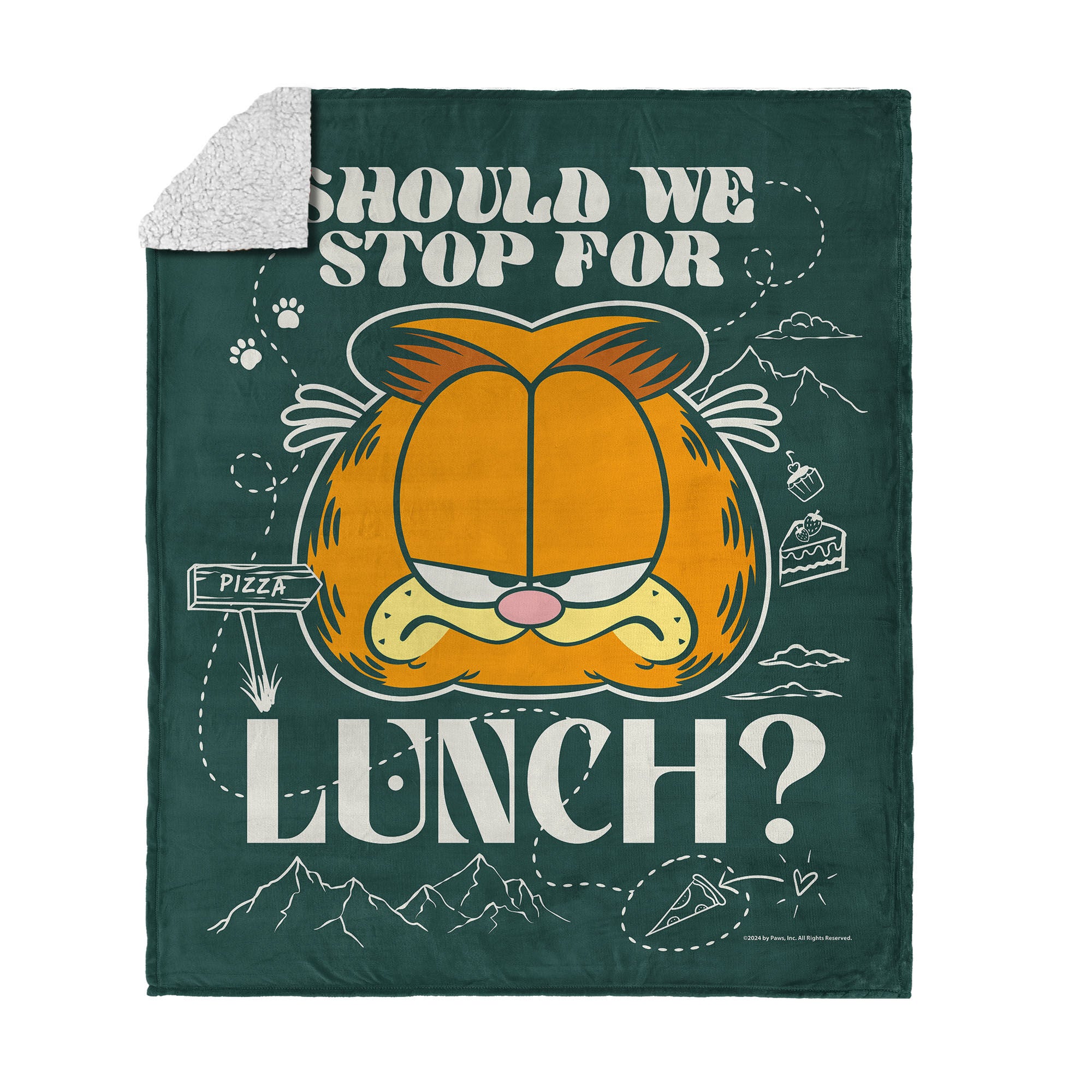 Nickelodeon Garfield Stop For Lunch Silk Touch Sherpa Throw Blanket 50x60 Inches, GREEN, hi-res image number 0