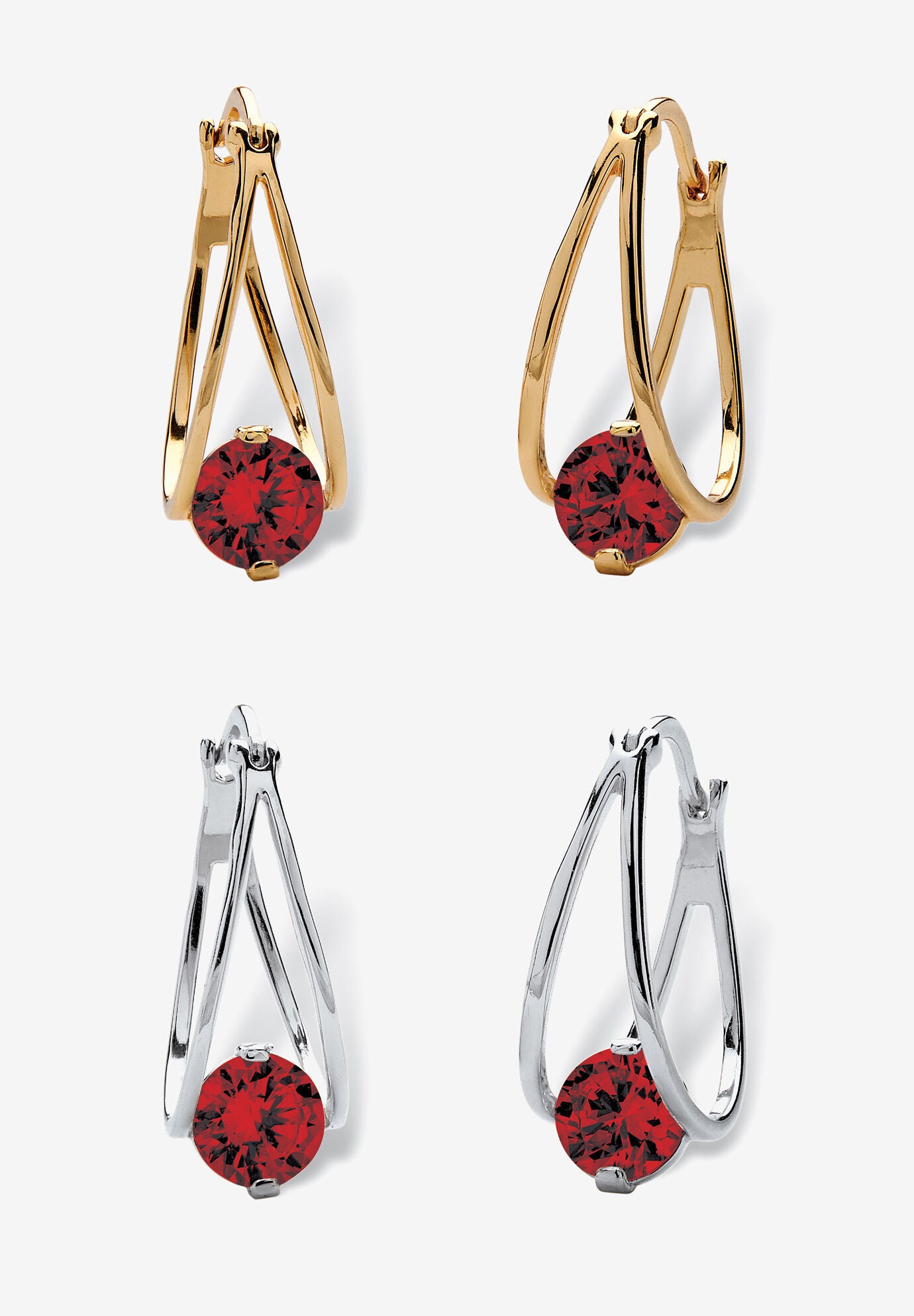 Silvertone 2 Pair Set Hoop Earrings (24x9mm) Round Simulated Blue, JANUARY, hi-res image number 0