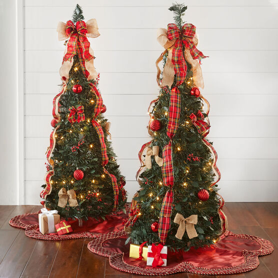 Fully Decorated Pre-Lit 4½' Pop-Up Christmas Tree, PLAID, hi-res image number null