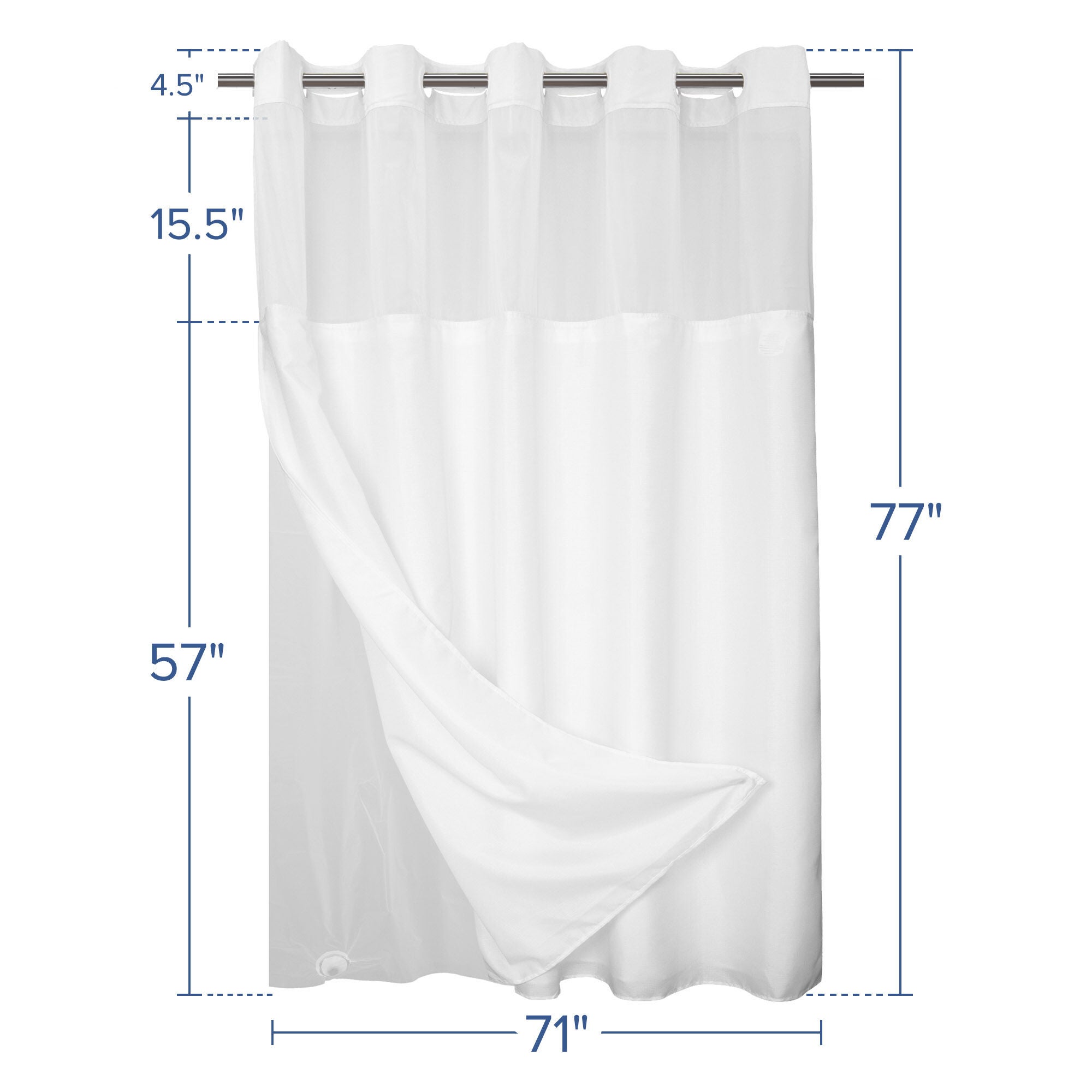 No Hook Slub Linen Texture Shower Curtain with Peva Snap-in Liner, WHITE, alternate image number 7