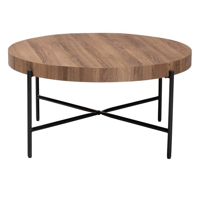 Umar Modern Industrial Walnut Brown Finished Wood And Black Metal Coffee Table, , on-hover image number null