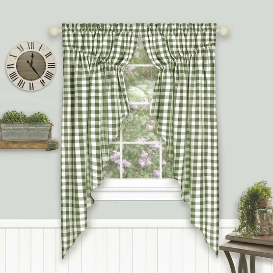 Buffalo Check Gathered Swag Window Curtain Pair, SAGE, hi-res image number null
