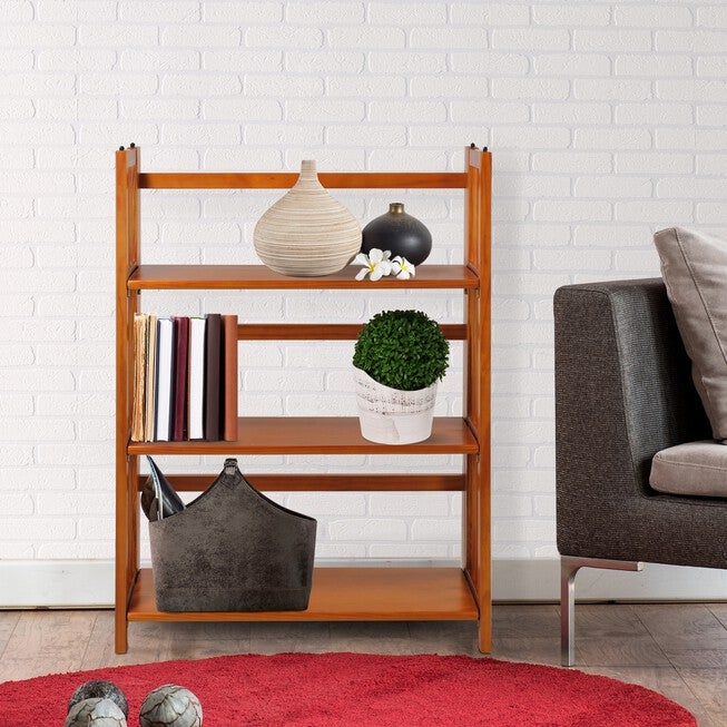 3-Shelf Folding Stackable Bookcase 27.5 inches Wide-Honey Oak, , alternate image number 7