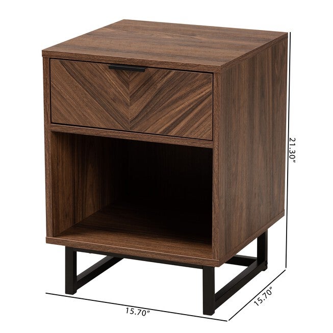 Sadia Modern Walnut Brown Finished Wood And Black Metal 1-Drawer End Table, , alternate image number 9