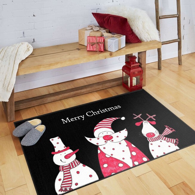 Christmas Friends Black Kitchen Rug, , alternate image number null