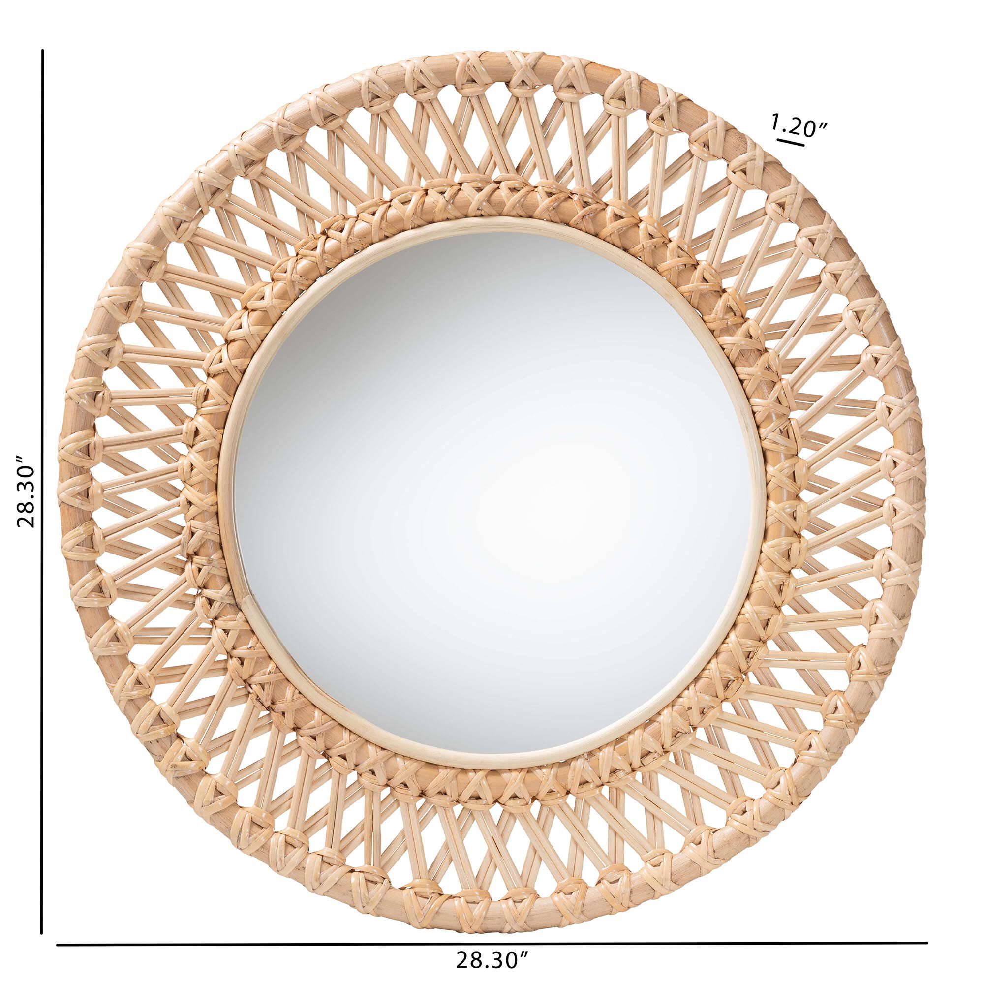 Burris Natural Rattan Wall Mirror - Handwoven Wicker Round Frame, NATURAL, alternate image number 4