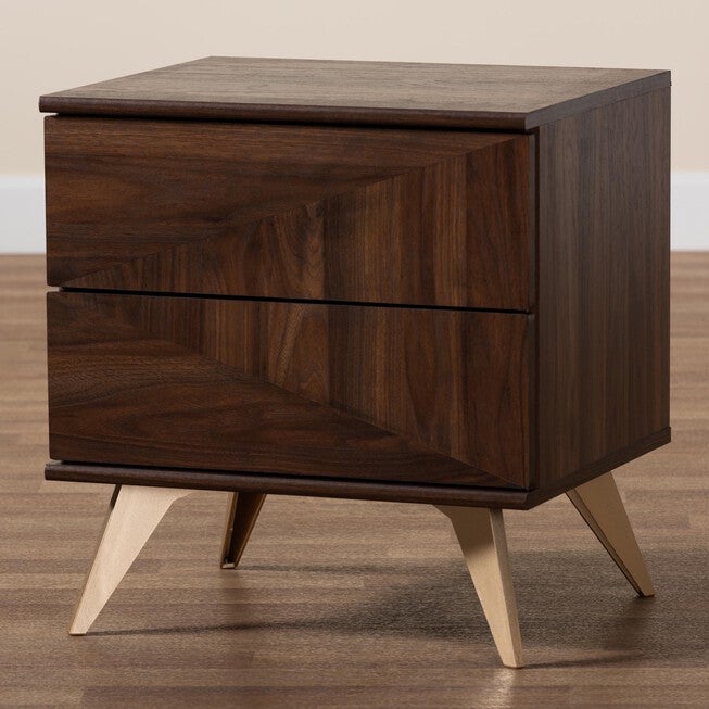 Graceland Mid-Century Modern Transitional Walnut Brown Finished Wood 2-Drawer Nightstand, , alternate image number null