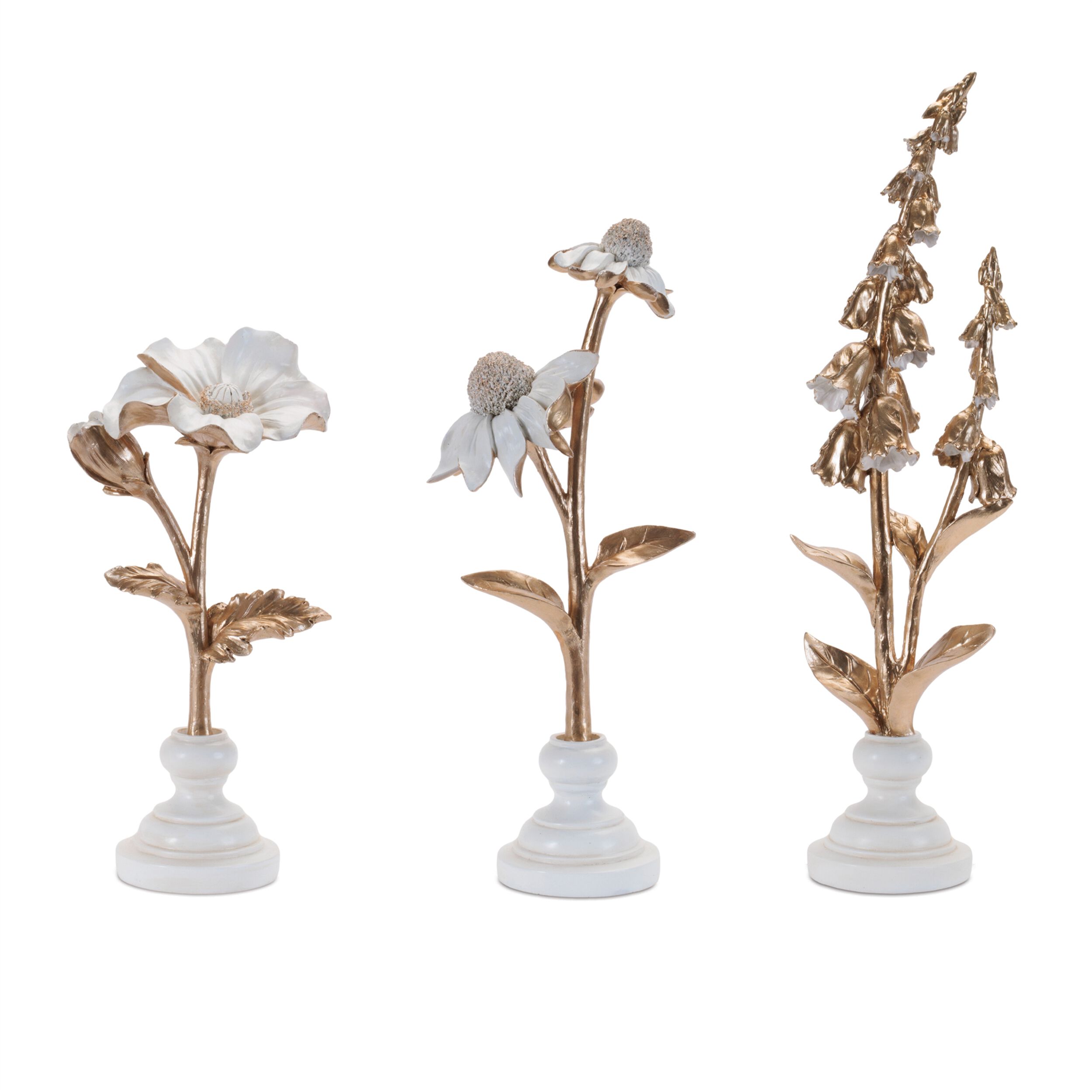 Ceramic Floral Stem Sculpture Set of 3, GOLD WHITE, hi-res image number 0