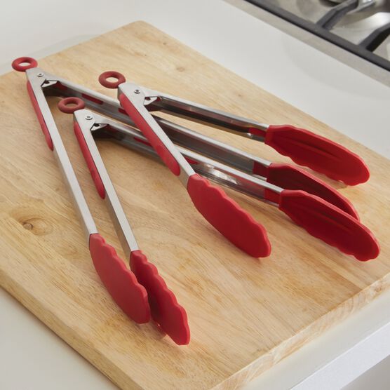 Stainless Tongs, Set of 3, RED, hi-res image number null