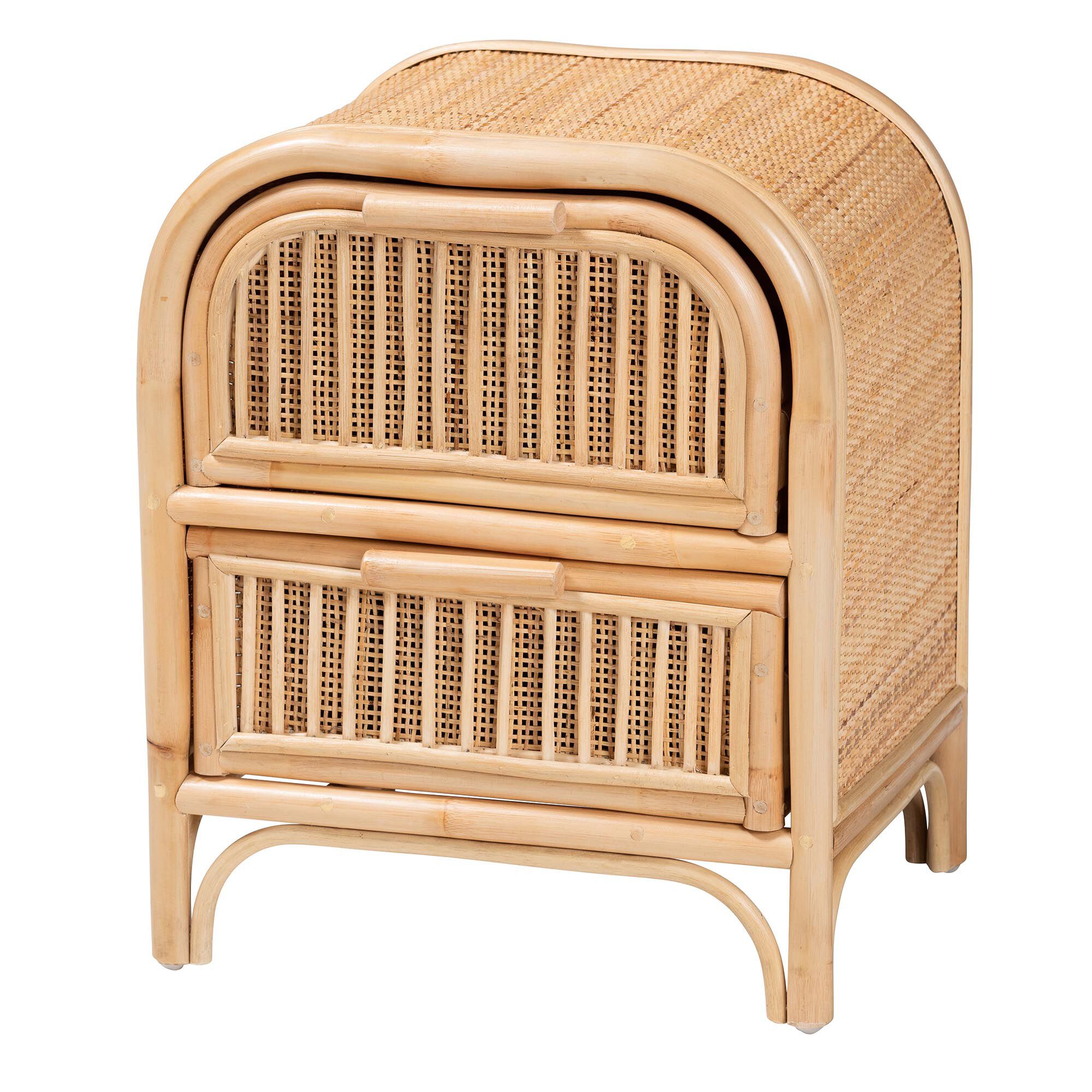 Adrika Bohemian Natural Rattan 2-Drawer Nightstand, NATURAL, alternate image number 2