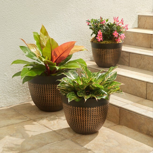 Set of 3 Waffle-Finish Planters, BRONZE, hi-res image number 0