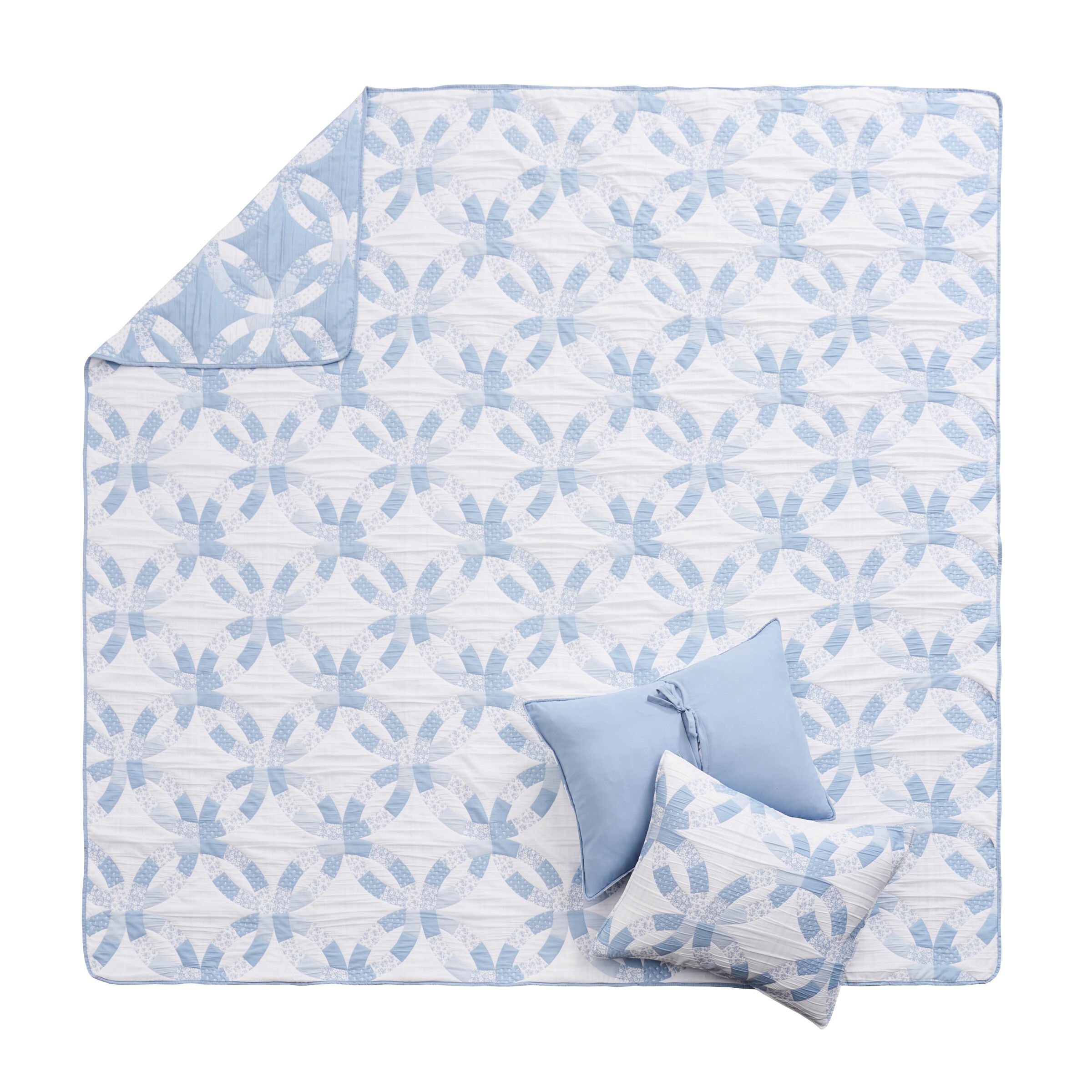 Wedding Ring Floral Reversible Coverlet Set, Blue, BLUE, alternate image number 2