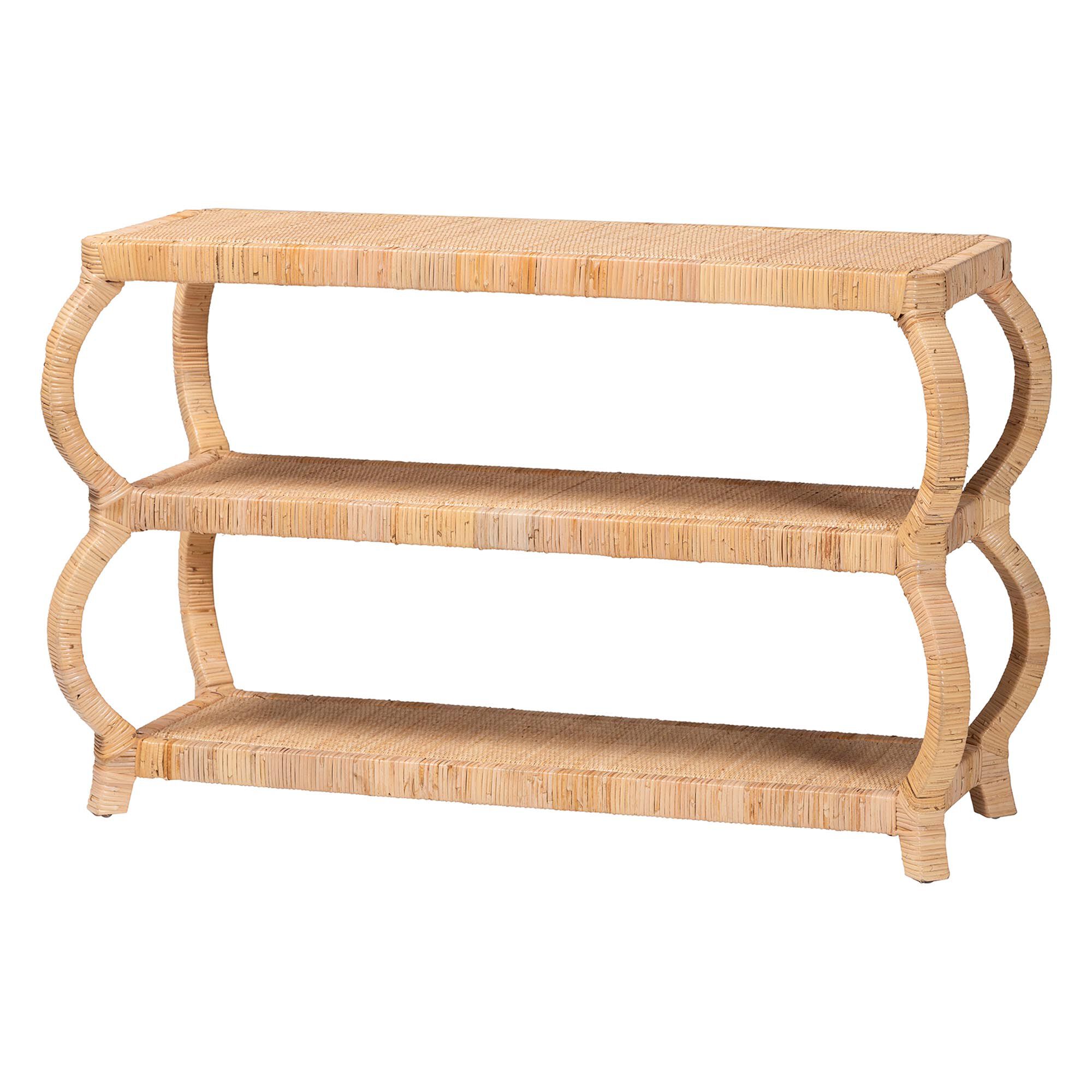 Dalida Bohemian Natural Rattan 3-Tier Console Table, NATURAL, alternate image number 1