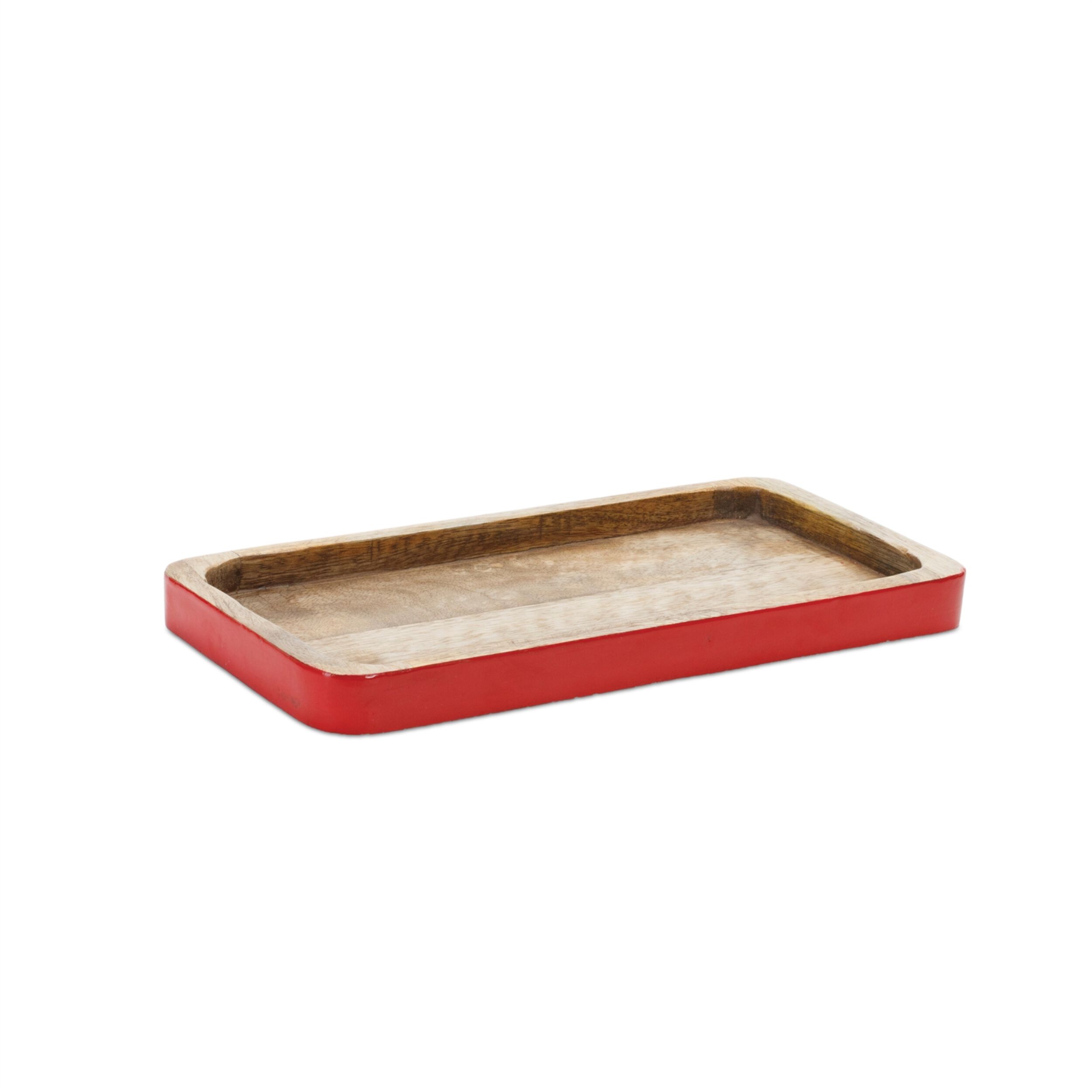 Red Trimmed Wooden Tray (Set of 2), RED/BROWN, alternate image number 2