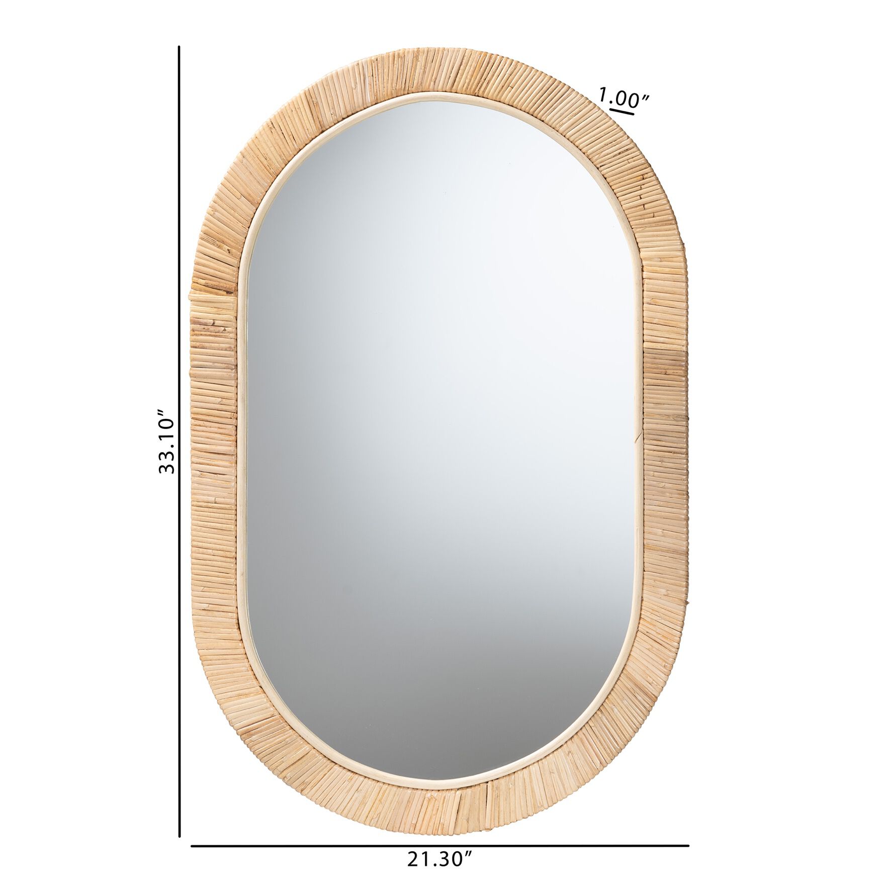 Bella Modern Bohemian Natural Brown Mahogany Wood and Natural Rattan Mirror, , alternate image number 3