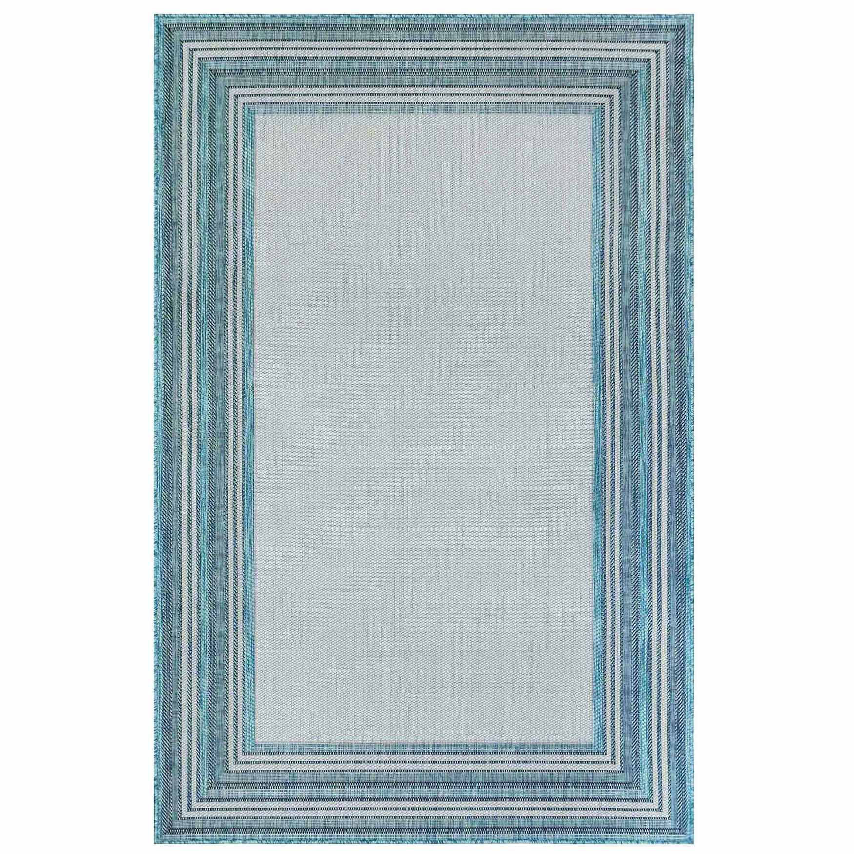 Liora Manne Carmel Multi Border Indoor/Outdoor Rug, AQUA, hi-res image number 0