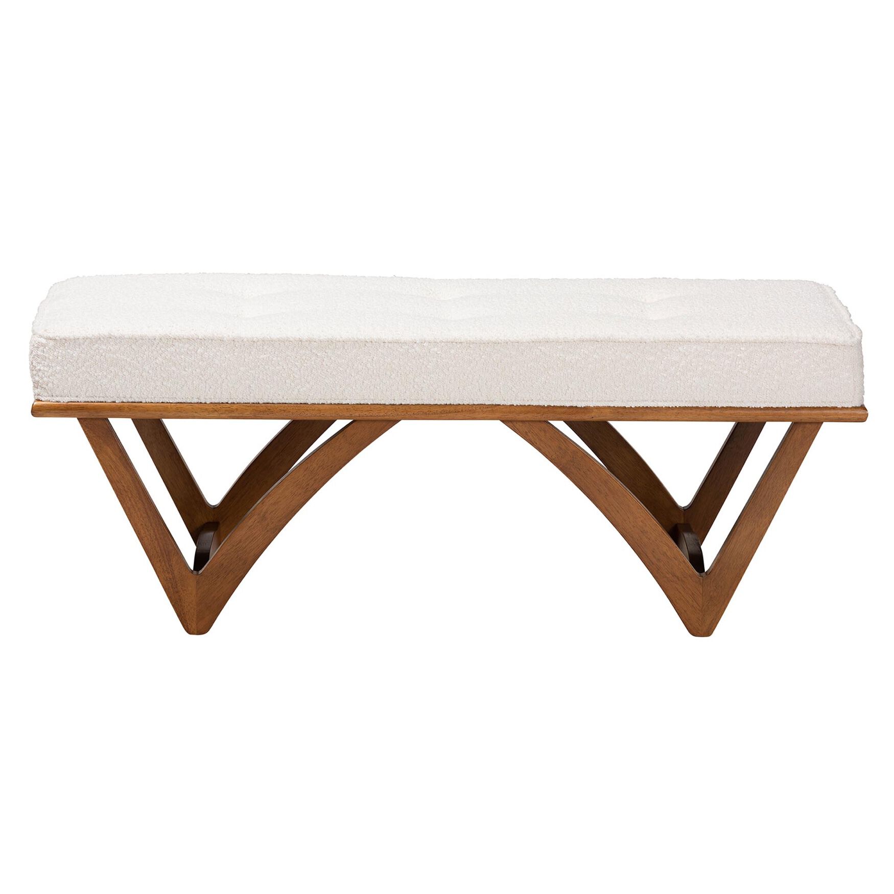 Chenoa Japandi Cream Boucle Fabric And Walnut Brown Finished Wood Bench, , on-hover image number 1