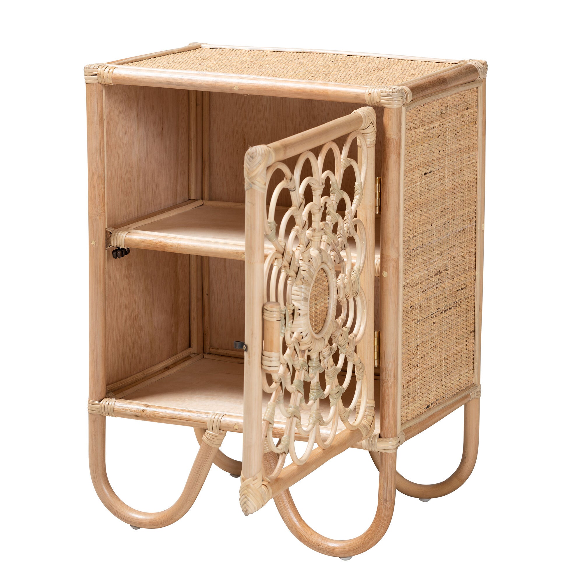 Acelin Modern Bohemian Natural Brown Rattan Nightstand, NATURAL BROWN, alternate image number 3