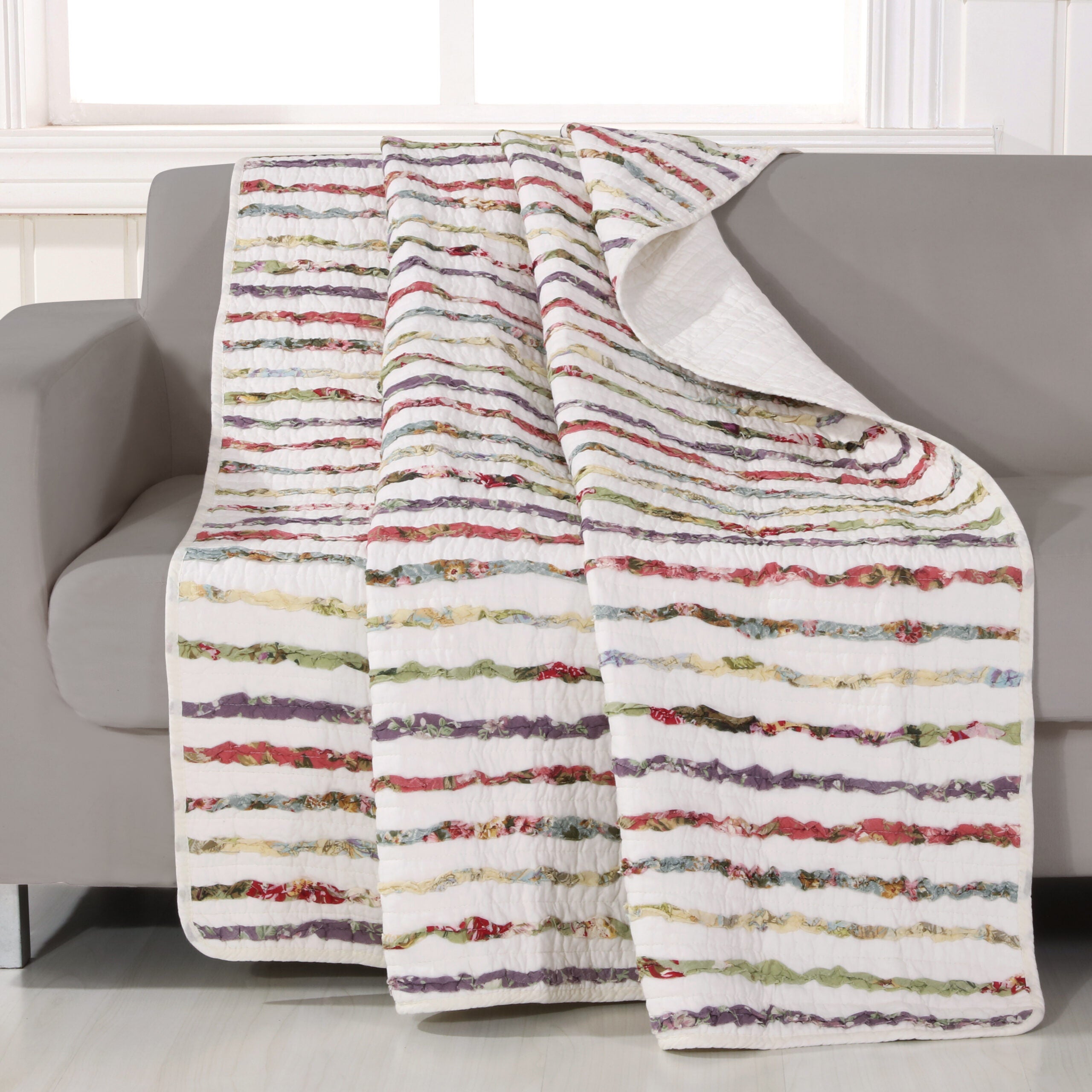 Bella Ruffle Quilted Throw Blanket, MULTI, hi-res image number 0