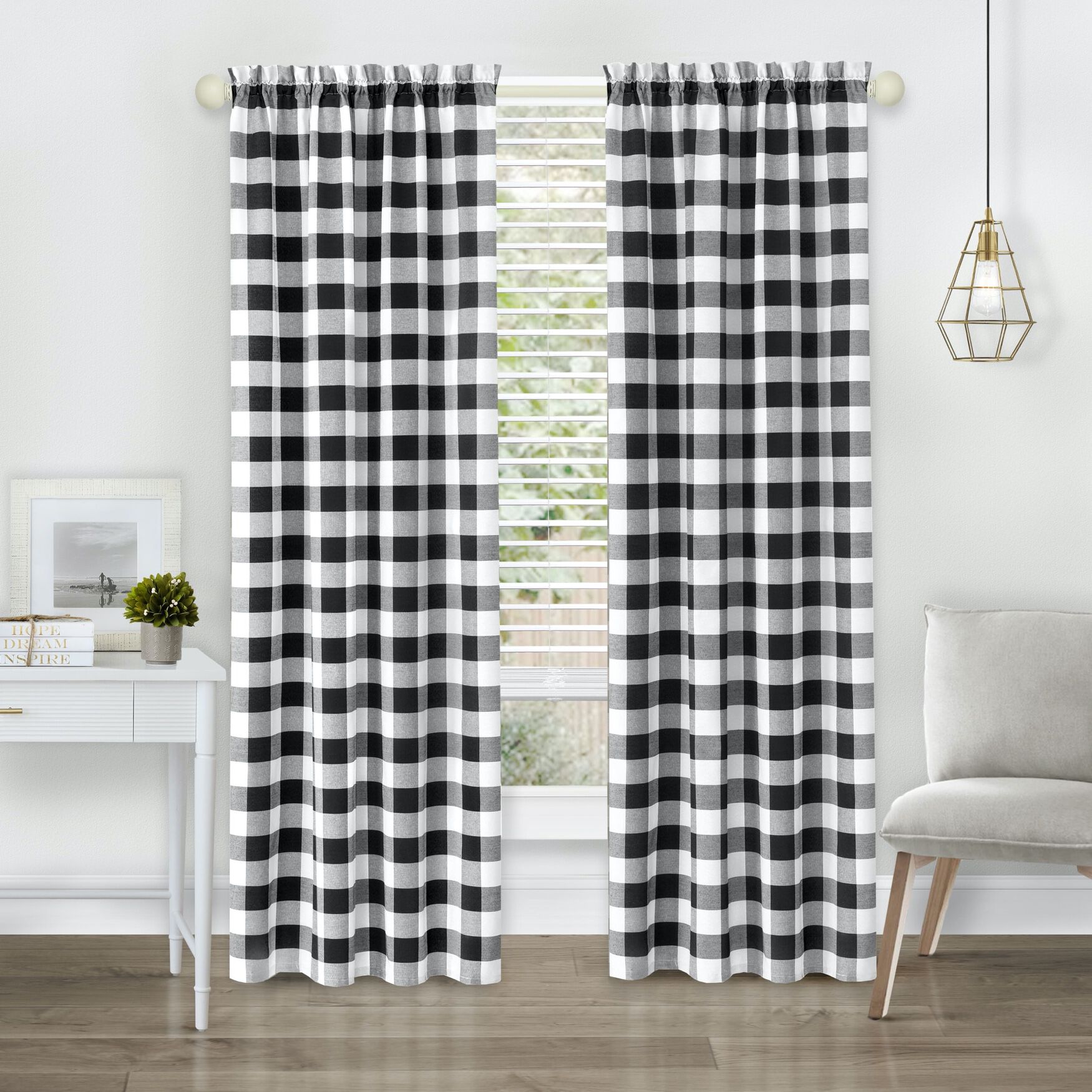 Hunter Rod Pocket Window Curtain Panel, BLACK, hi-res image number 0