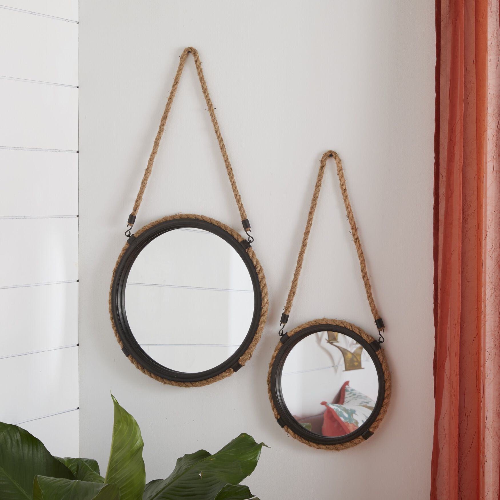 Set Of 2 Brown Metal Rustic Wall Mirrors, BROWN, hi-res image number 0