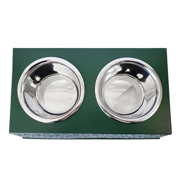 Dark Green Raised Pet Dog Feeder with Bowls, , alternate image number null