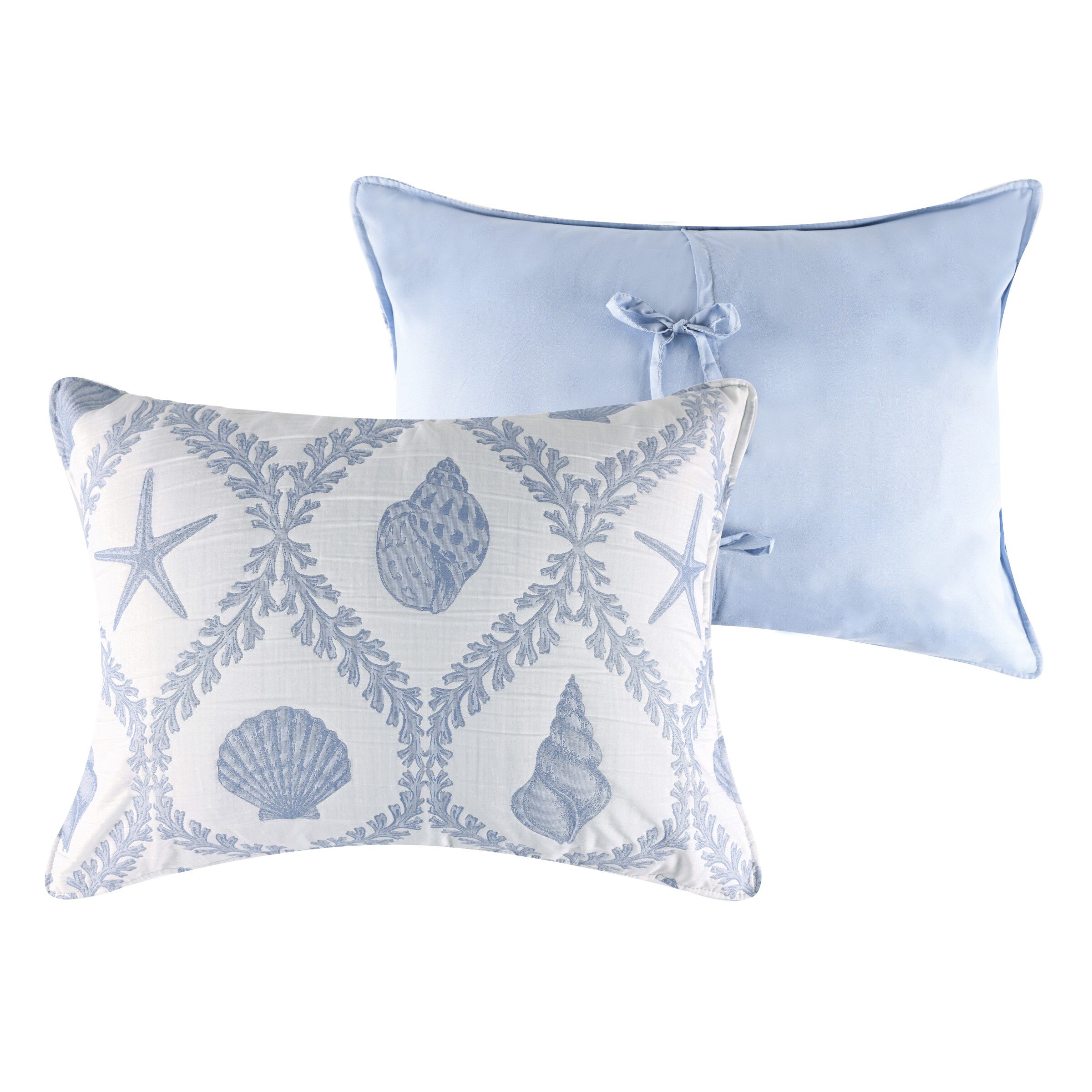 Laguna Seaside Coastal Seashell Ogee Reversible Coverlet Set, CHAMBRAY, alternate image number 3