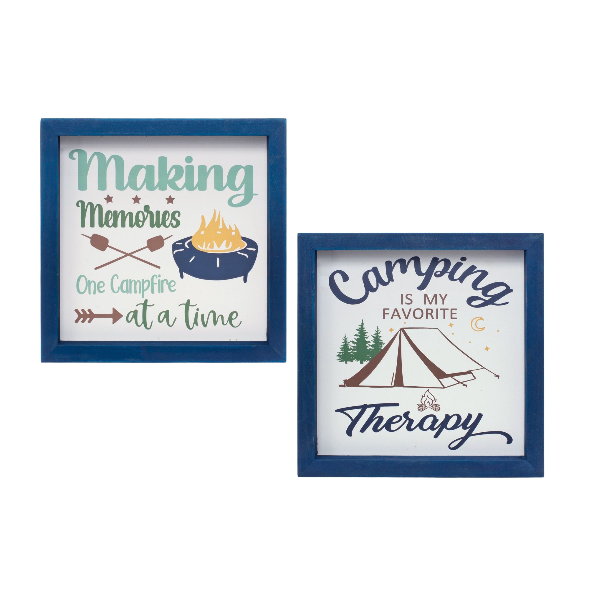 Camping Sign (Set of 4) 10 inchesSQ MDF, BLUE/WHITE/GREEN, alternate image number 1