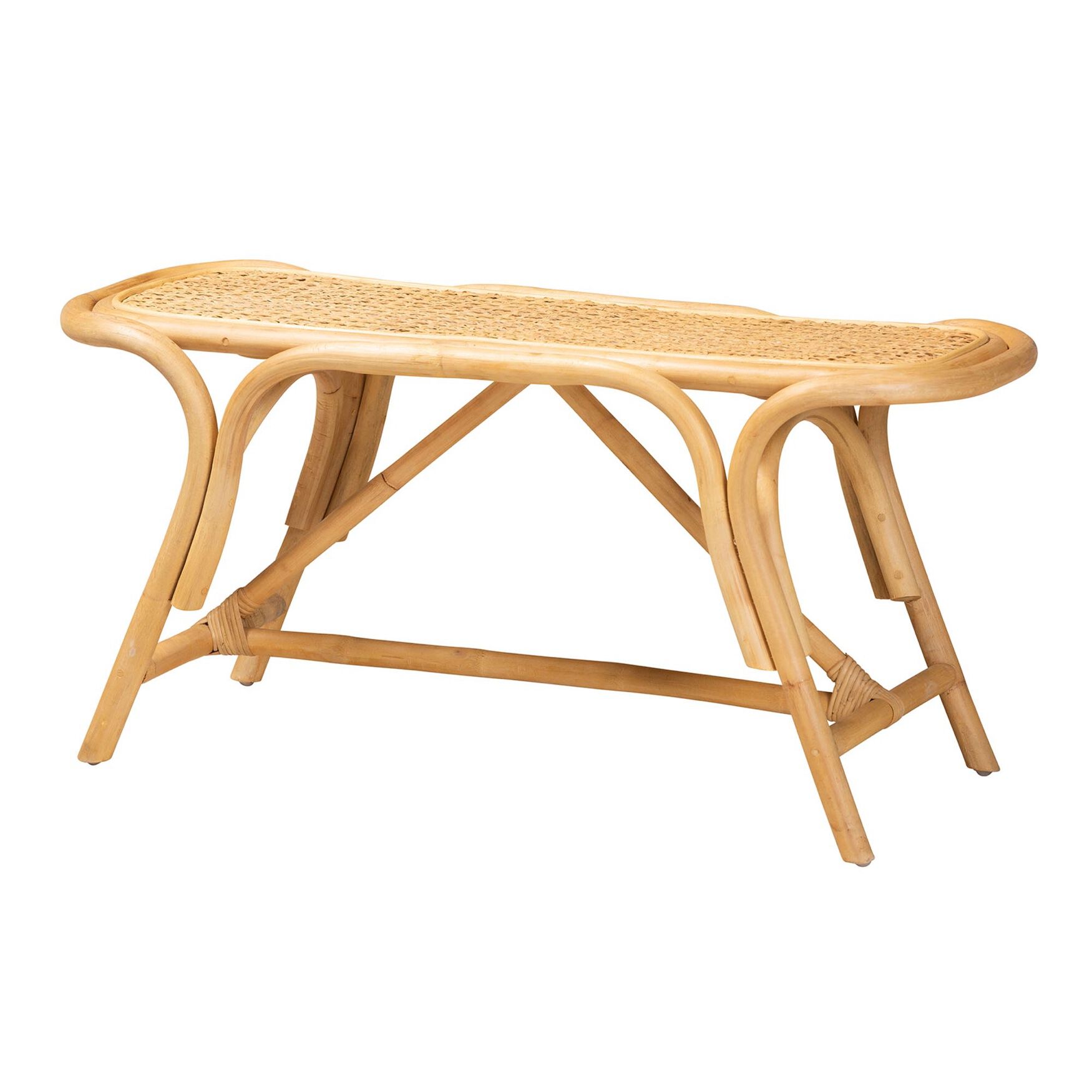 Septa Modern Bohemian Natural Brown Rattan Accent Bench, NATURAL BROWN RATTAN, hi-res image number 0