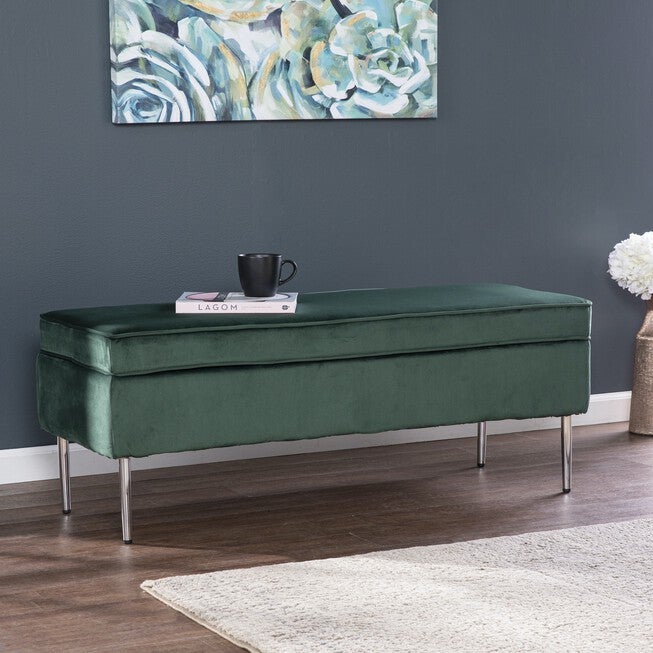Aspley Upholstered Storage Bench, GREEN, hi-res image number null