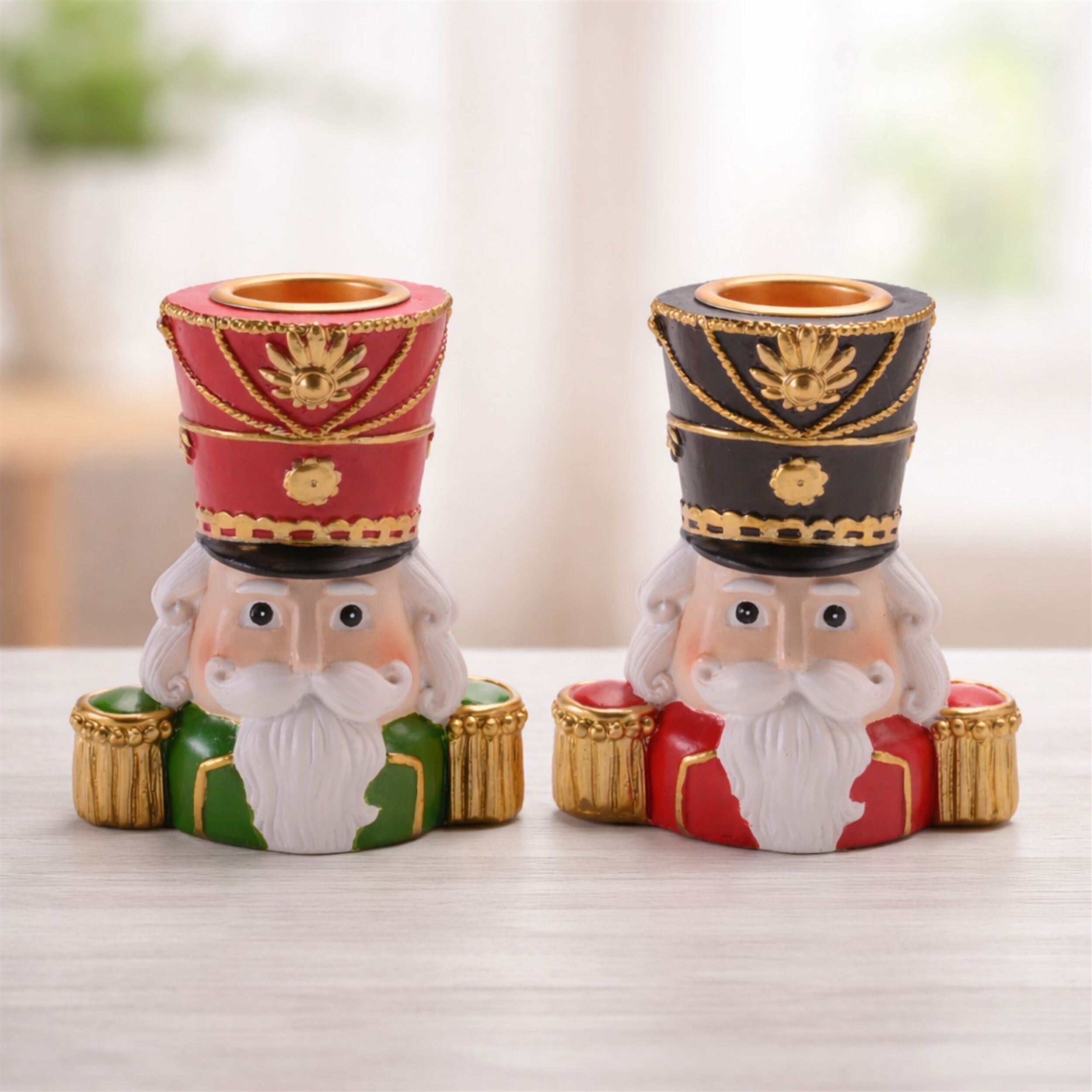 Nutcracker Head with Taper Candle Holder (Set of 2), RED WHITE GOLD, alternate image number 1
