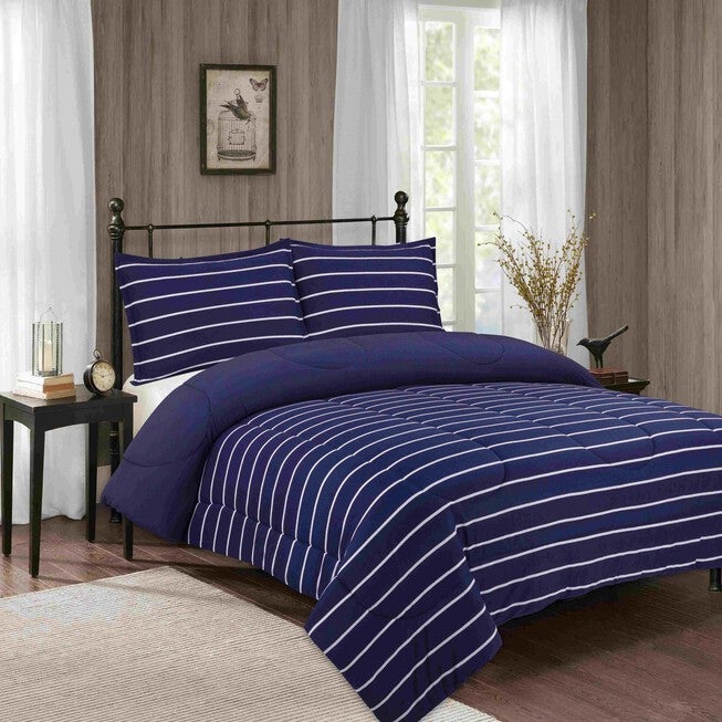 Jersey Knit Blue Stripe Comforter Set, , alternate image number null