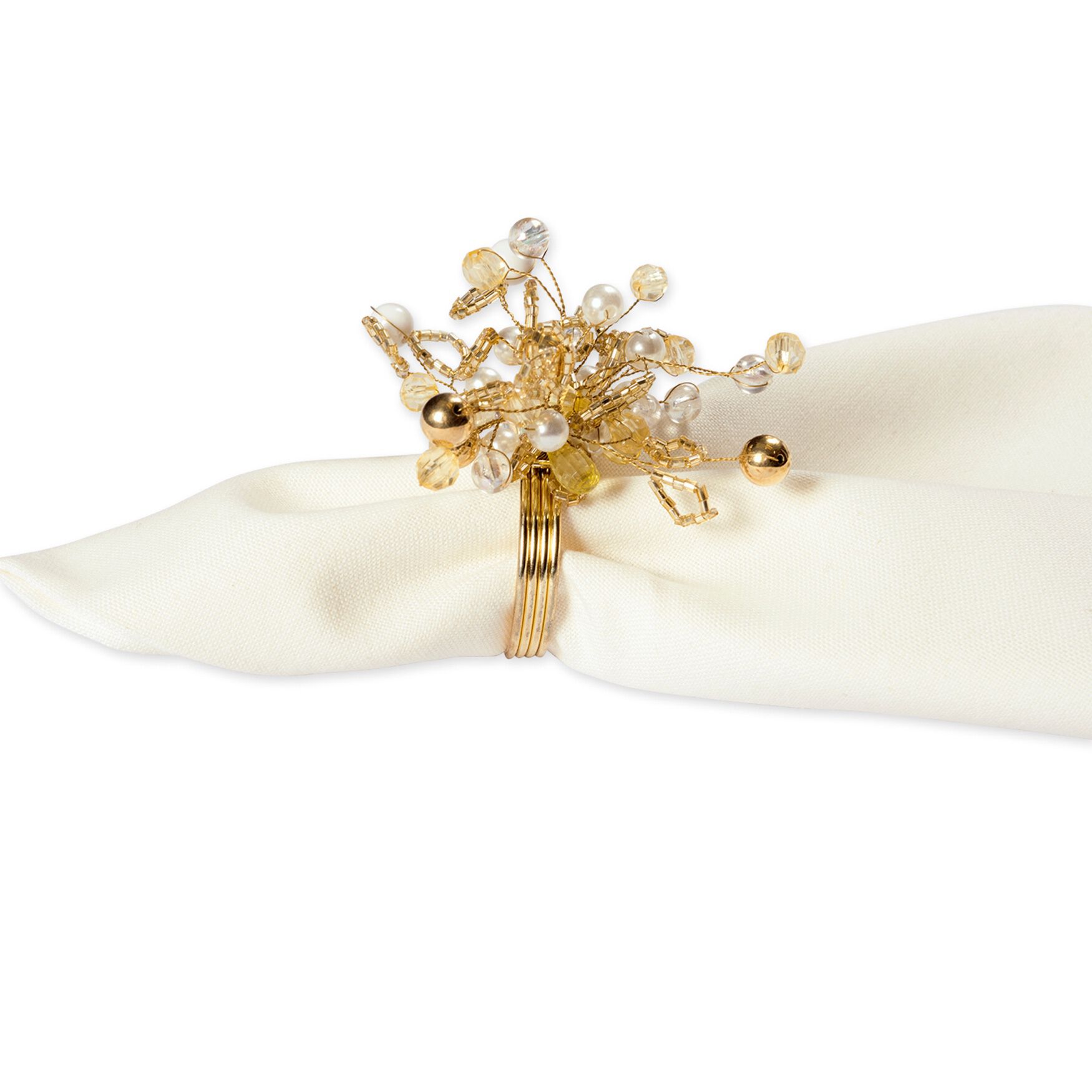 Gold Multi Bead Napkin Ring, Set of 6, , on-hover image number 1