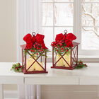 14"H Red Christmas Lantern with LED Candles, RED GREEN, hi-res image number null