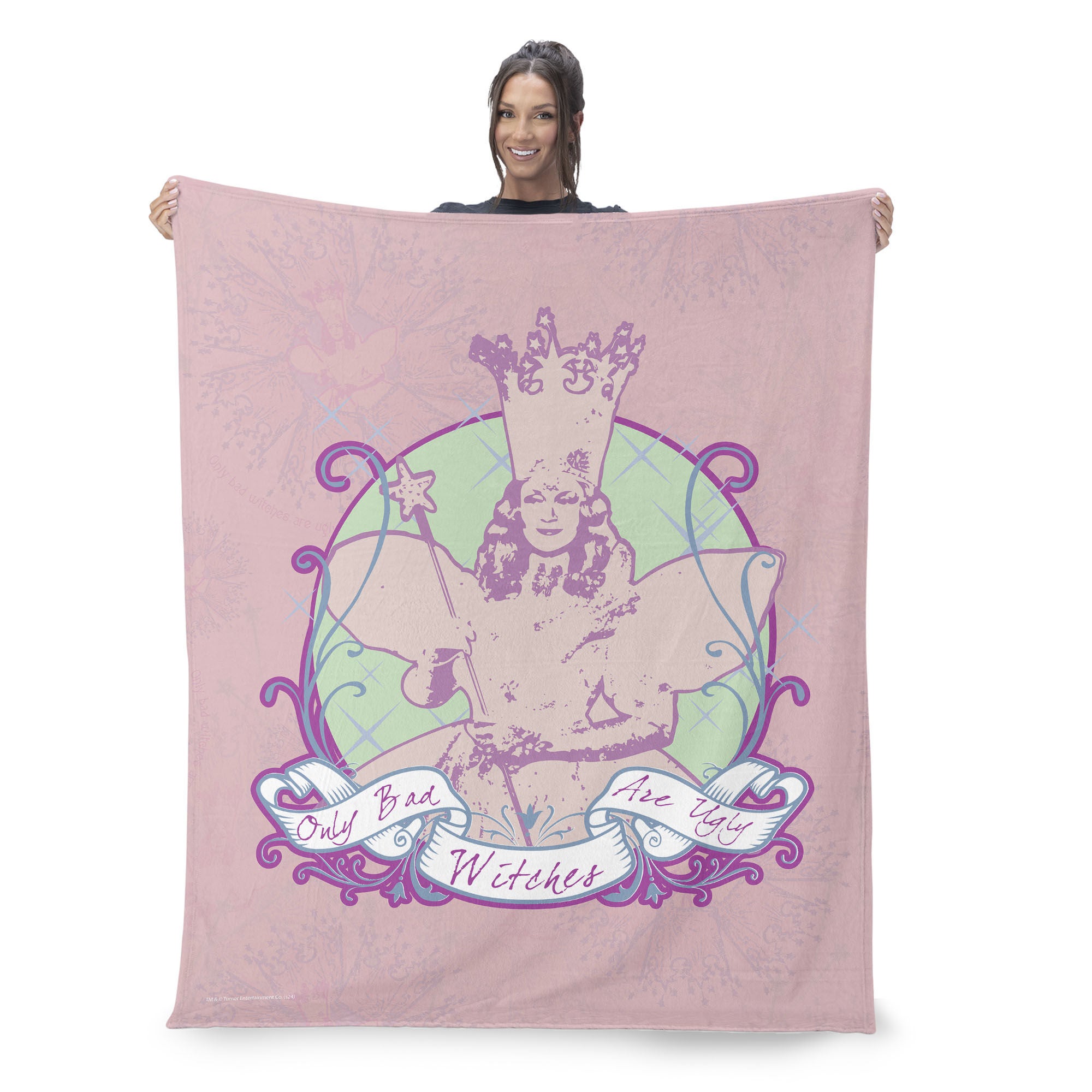 Warner Bros. The Wizard of Oz Glinda Pattern Silk Touch Sherpa Throw Blanket 50x60 Inches, PINK, on-hover image number 1