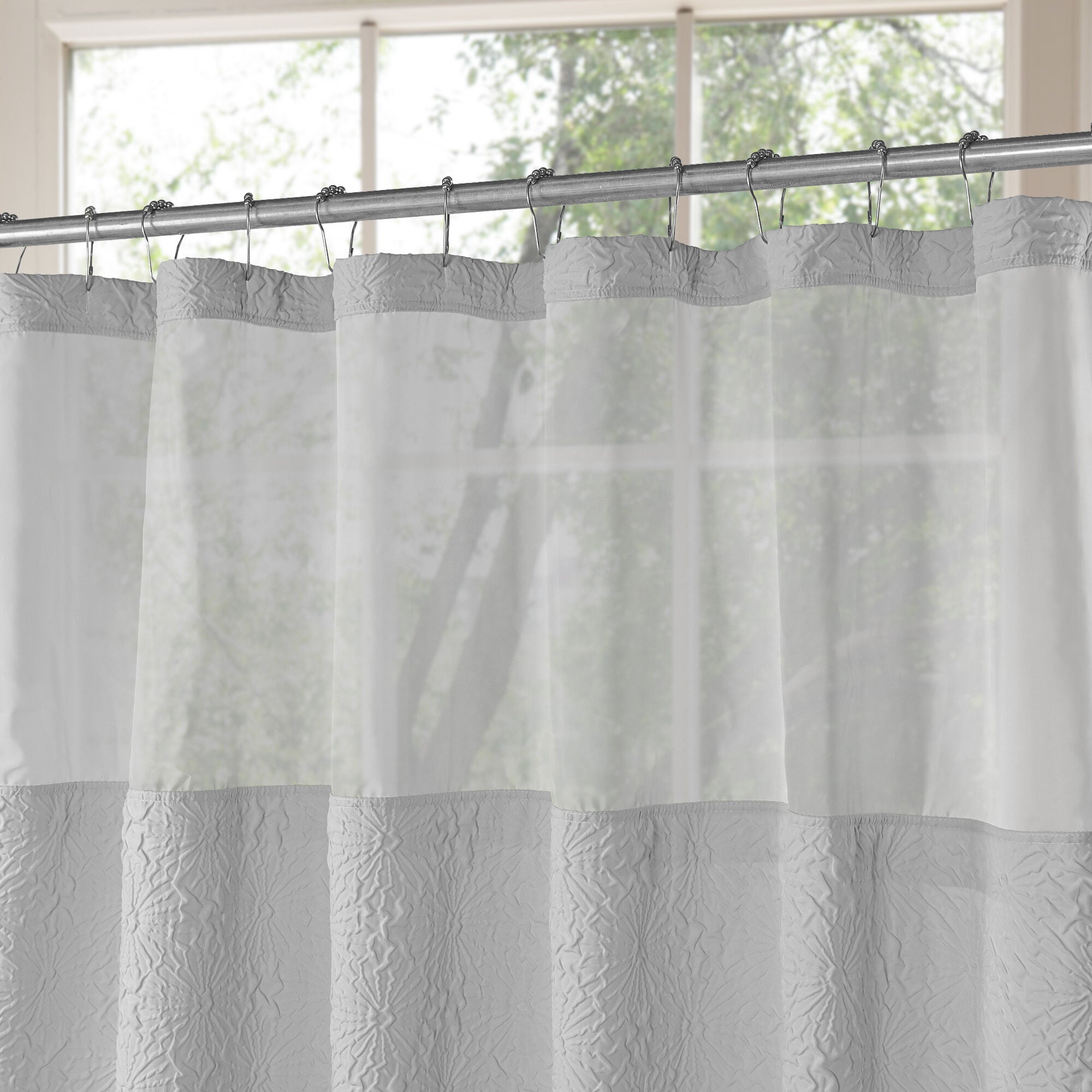 Starburst Crinkle Shower Curtain with Snap-in Liner, Hooks Included, LIGHT GREY, alternate image number 2
