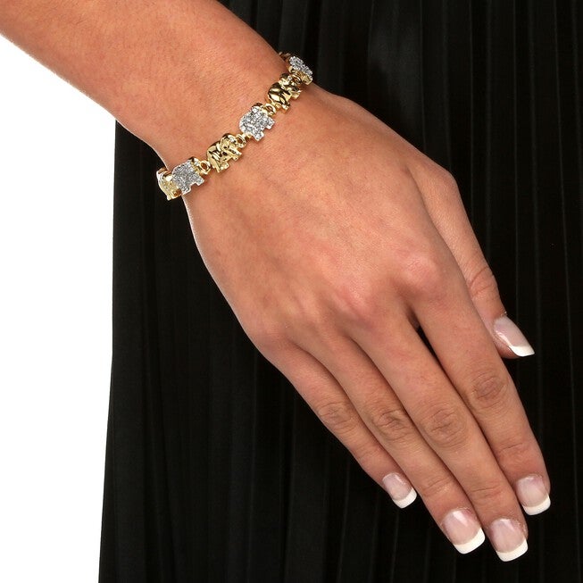 Gold-Plated Round Elephant Charm Bracelet Cubic Zirconia, , alternate image number null