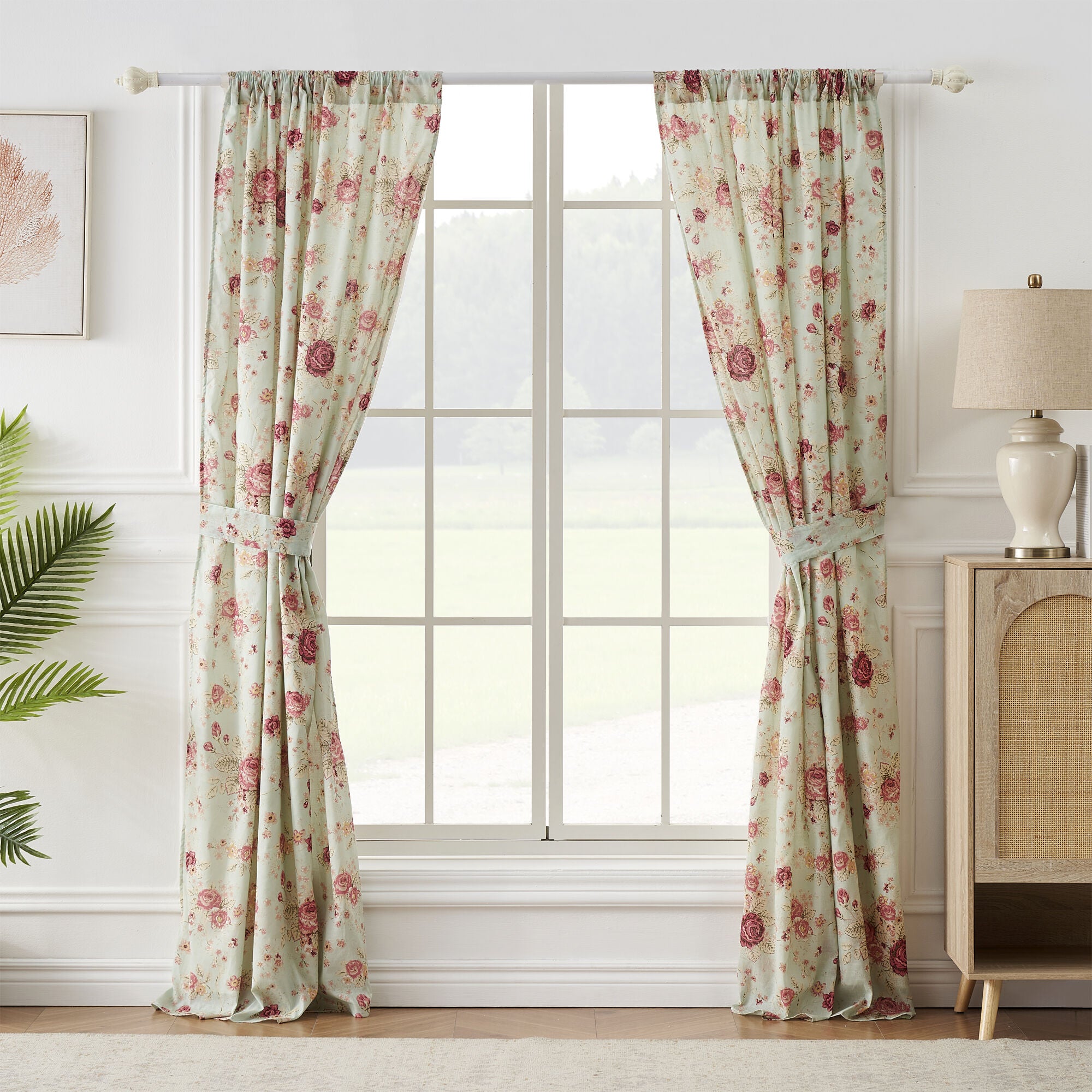 Antique Rose Window Curtain Panels, Set of 2, 84 inches, Blue, BLUE, alternate image number 2