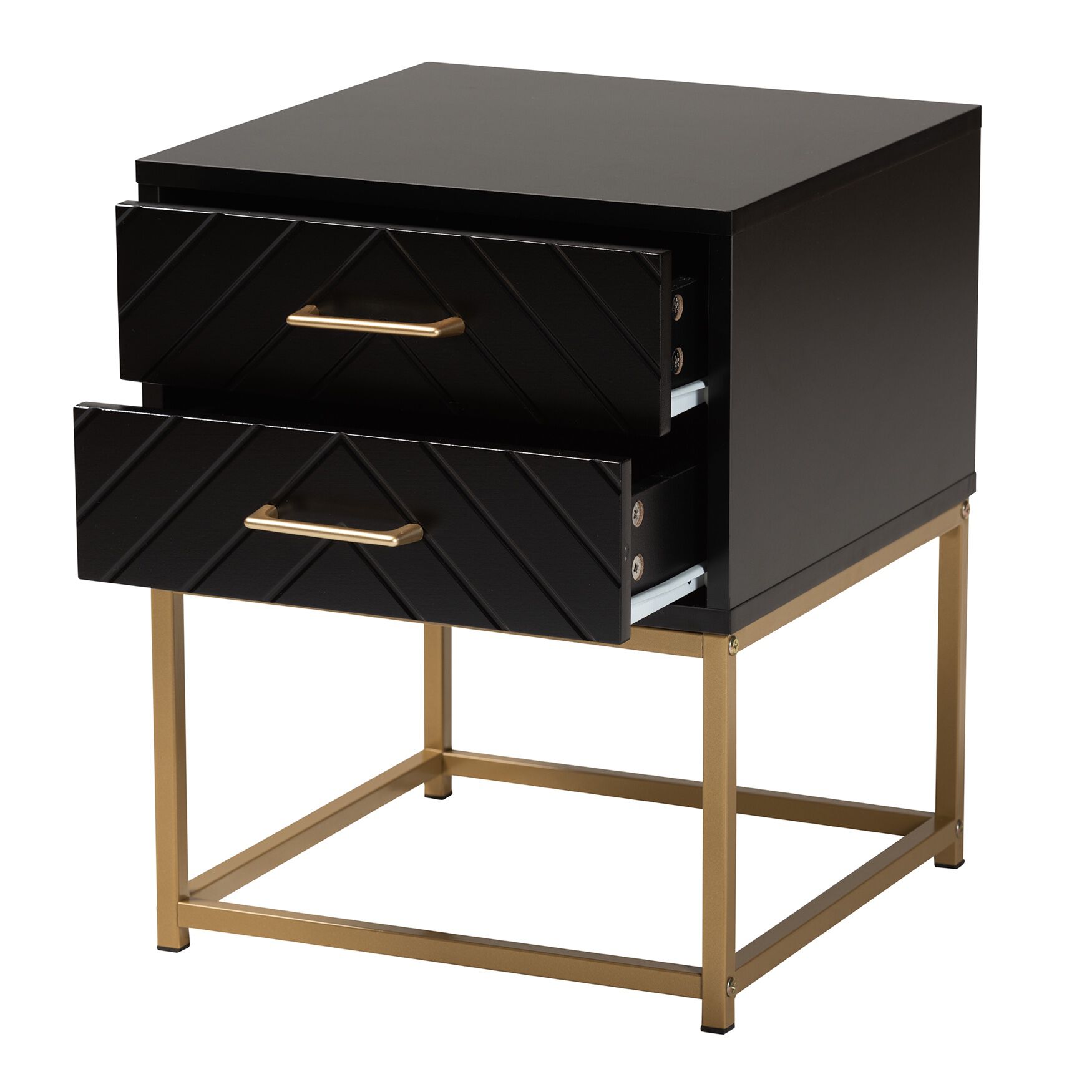 Inaya Contemporary Glam And Luxe Black Finished Wood And Gold Metal 2-Drawer End Table, , on-hover image number 1