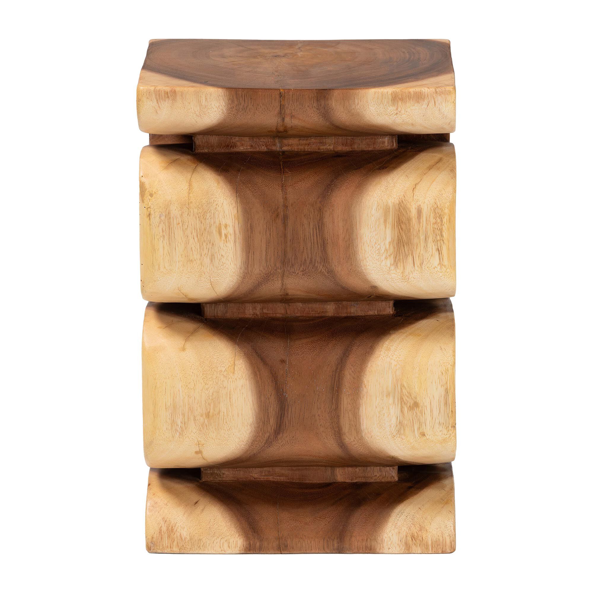 Eliada Hand-carved Suar Wood Side Table, NATURAL BROWN, alternate image number 3