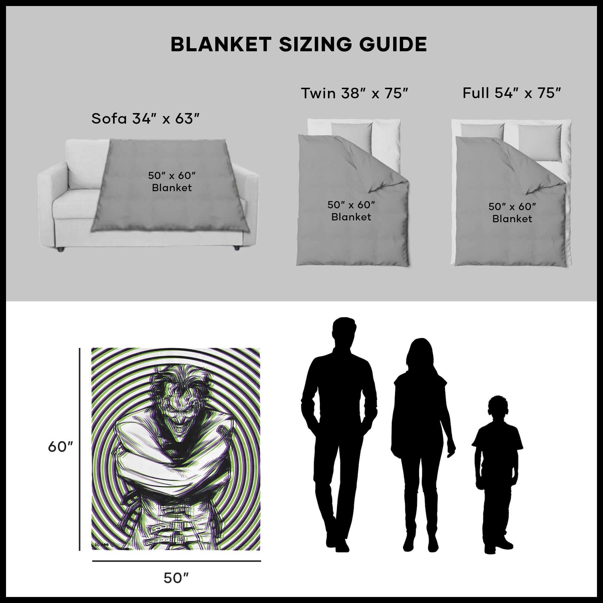 Warner Bros. DC Laughing Man Silk Touch Sherpa Throw Blanket 50x60 Inches, LAUGHING MAN, alternate image number 5