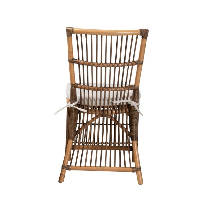Kim Modern Bohemian White Fabric And Natural Brown Rattan Dining Chair, , alternate image number null
